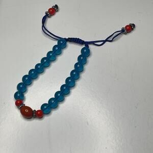 bracelet beads beaded turquoise colored blue beads with red contrast